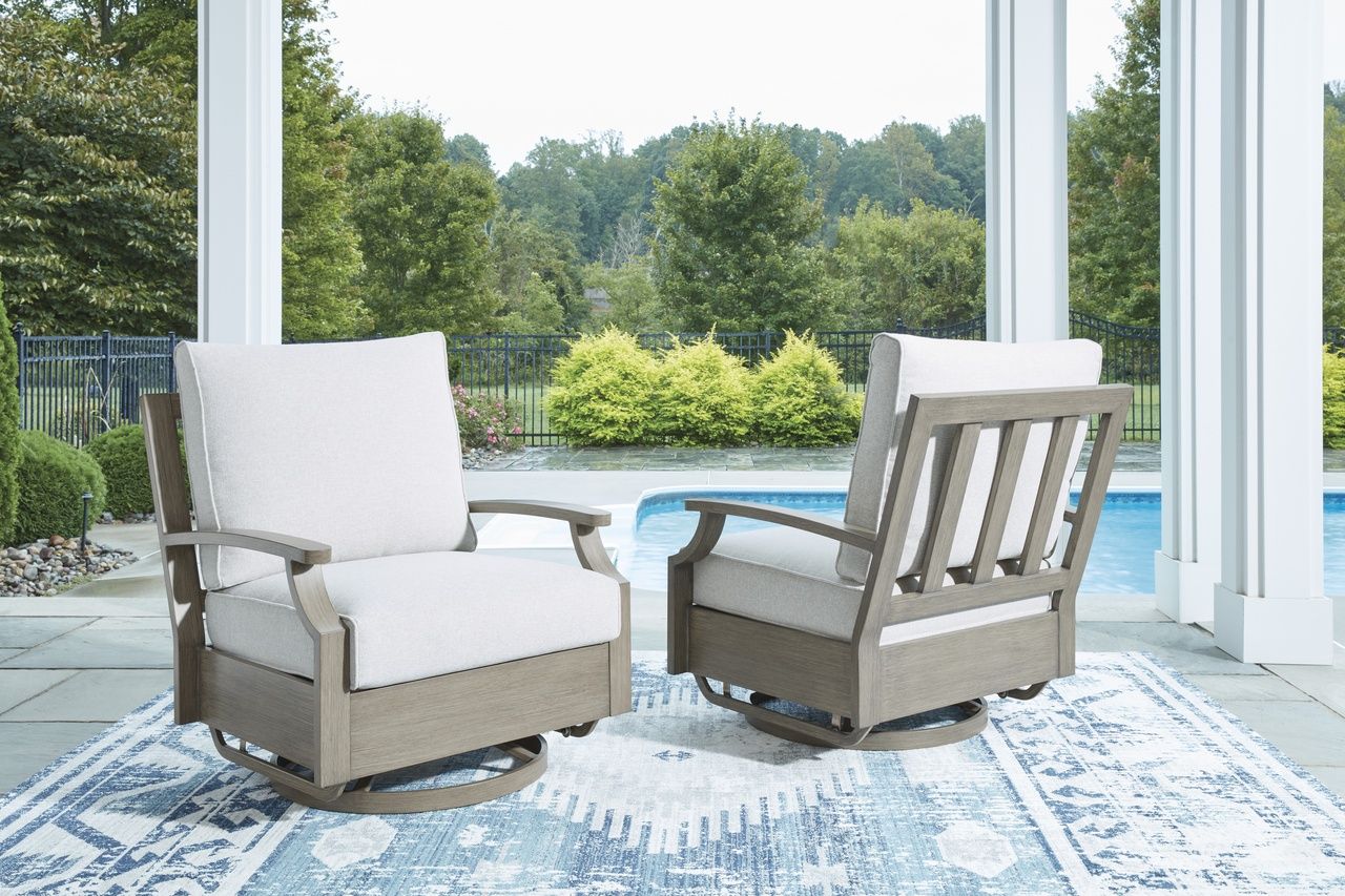 Rainier Ranch Outdoor Swivel Glider Chair with Cushion In Brown and Beige P701821