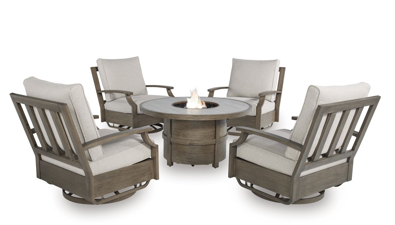 Rainier Ranch Outdoor Swivel Glider Chair with Cushion In Brown and Beige P701821