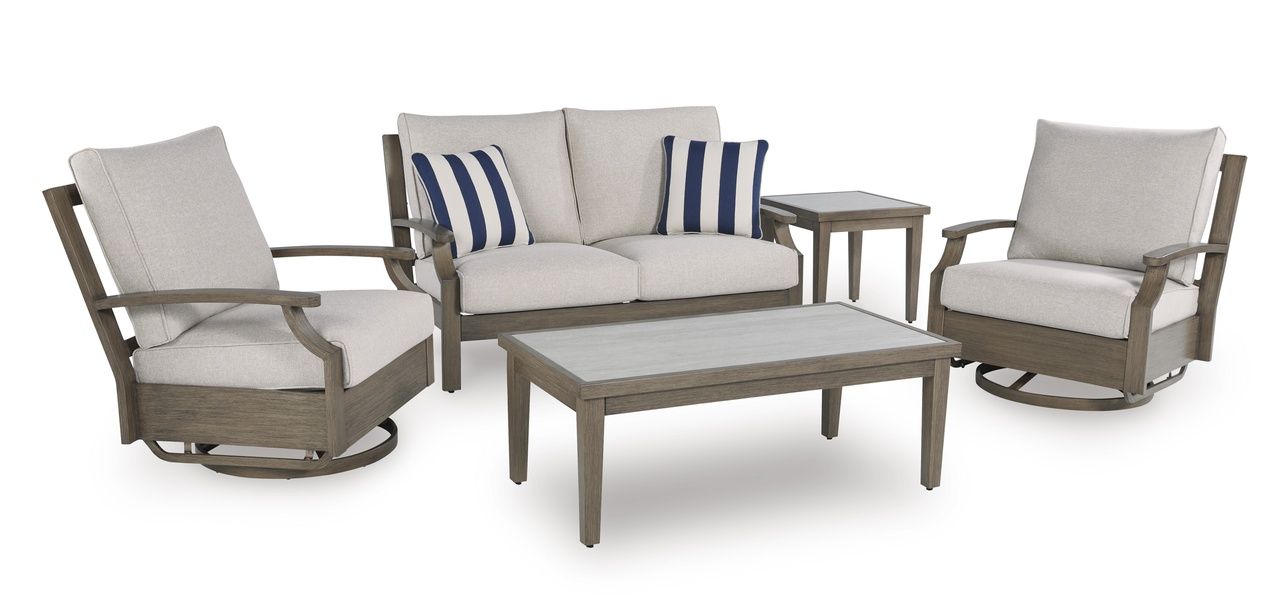 Rainier Ranch Outdoor Swivel Glider Chair with Cushion In Brown and Beige P701821