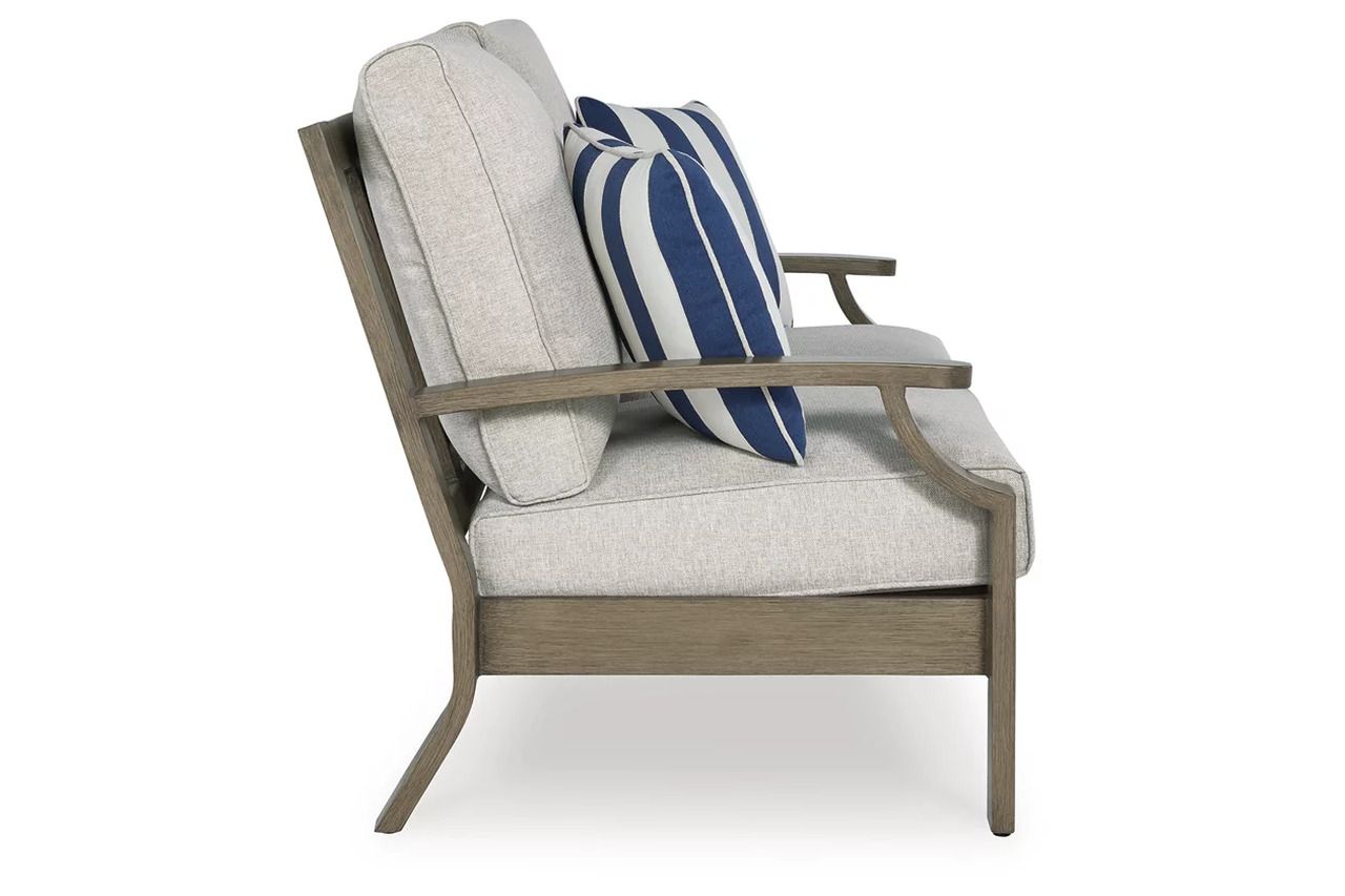 Rainier Ranch Outdoor Loveseat with Cushion In Brown and Beige P701835