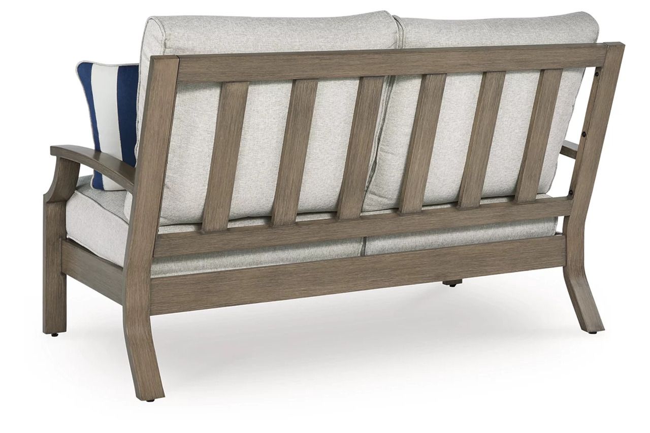 Rainier Ranch Outdoor Loveseat with Cushion In Brown and Beige P701835