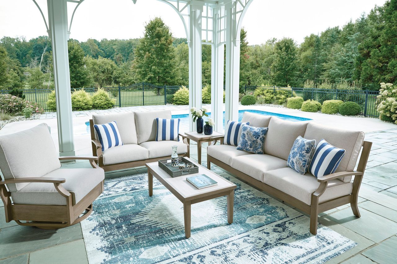 Rainier Ranch Outdoor Sofa with Cushion In Brown and Beige P701838