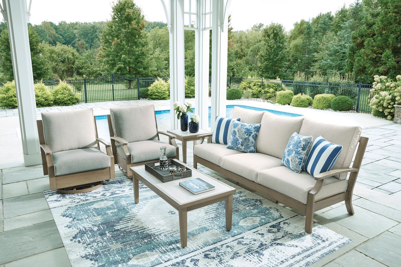 Rainier Ranch Outdoor Sofa with Cushion In Brown and Beige P701838