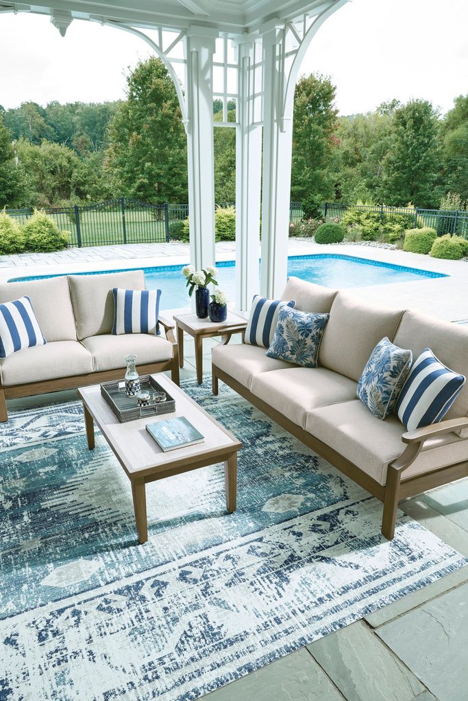 Rainier Ranch Outdoor Sofa with Cushion In Brown and Beige P701838