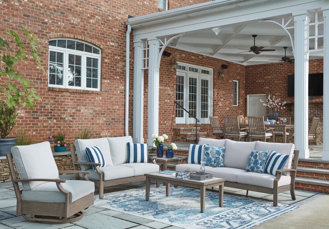 Rainier Ranch Outdoor Sofa with Cushion In Brown and Beige P701838