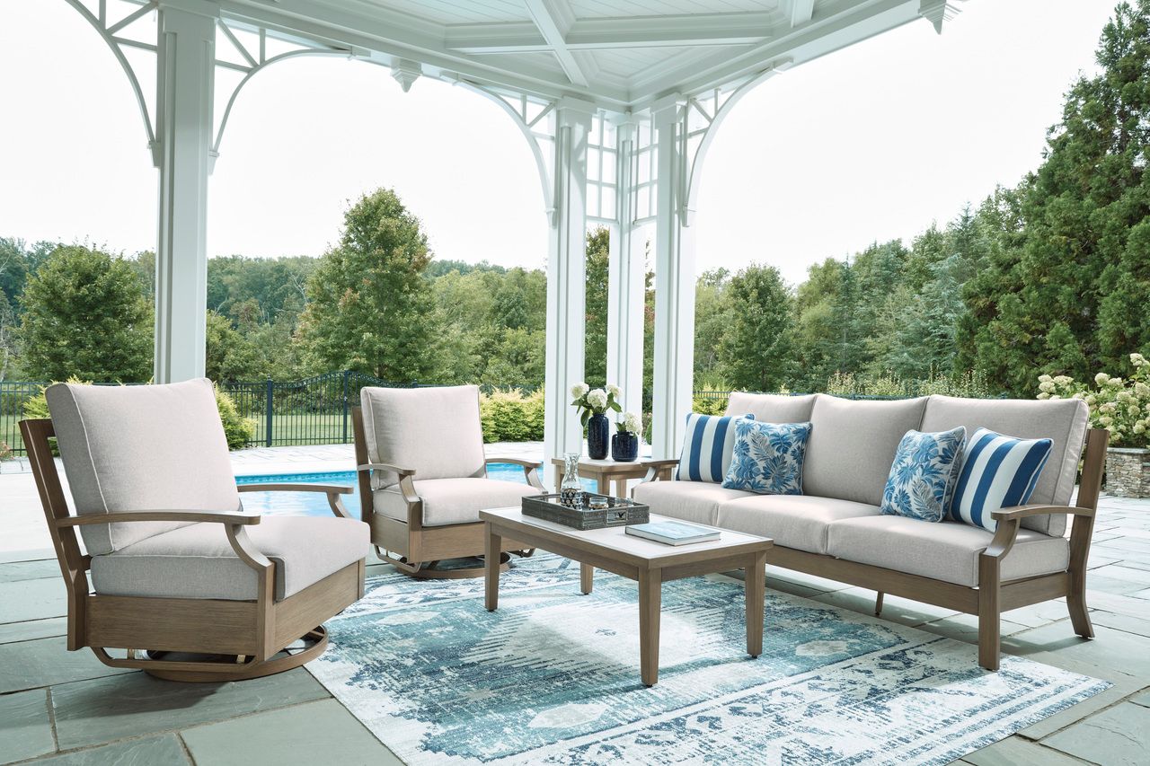 Rainier Ranch Outdoor Sofa with Cushion In Brown and Beige P701838