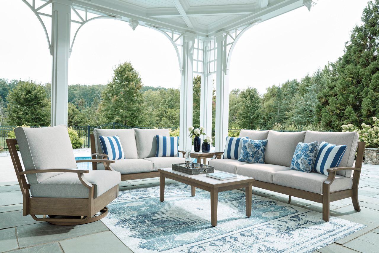 Rainier Ranch Outdoor Sofa with Cushion In Brown and Beige P701838