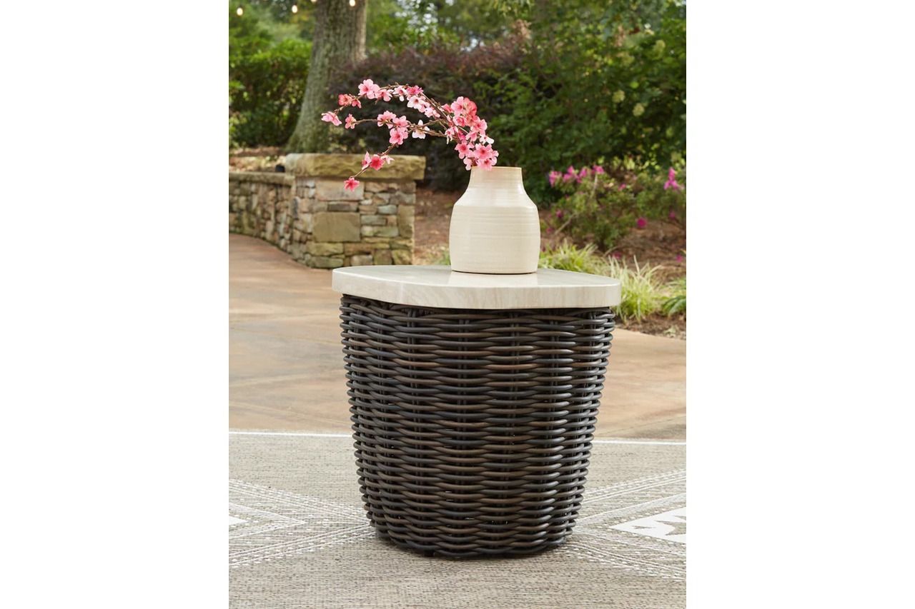 Kimora Outdoor End Table In Beige and Dark Brown P711702