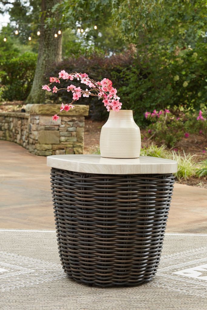 Kimora Outdoor End Table In Beige and Dark Brown P711702