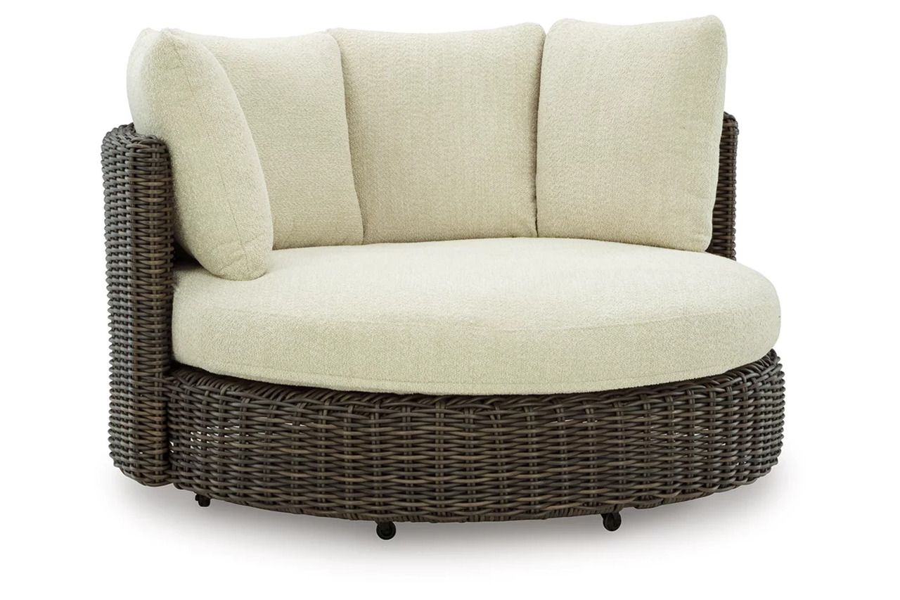 Kimora Outdoor Swivel Lounge Chair with Cushion In Beige and Dark Brown P711810