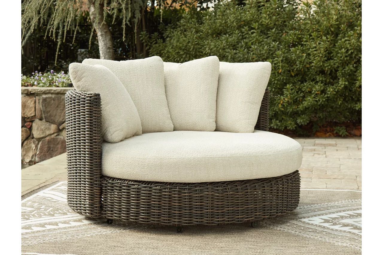 Kimora Outdoor Swivel Lounge Chair with Cushion In Beige and Dark Brown P711810