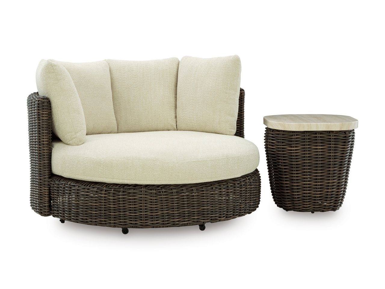 Kimora Outdoor Swivel Lounge Chair with Cushion In Beige and Dark Brown P711810