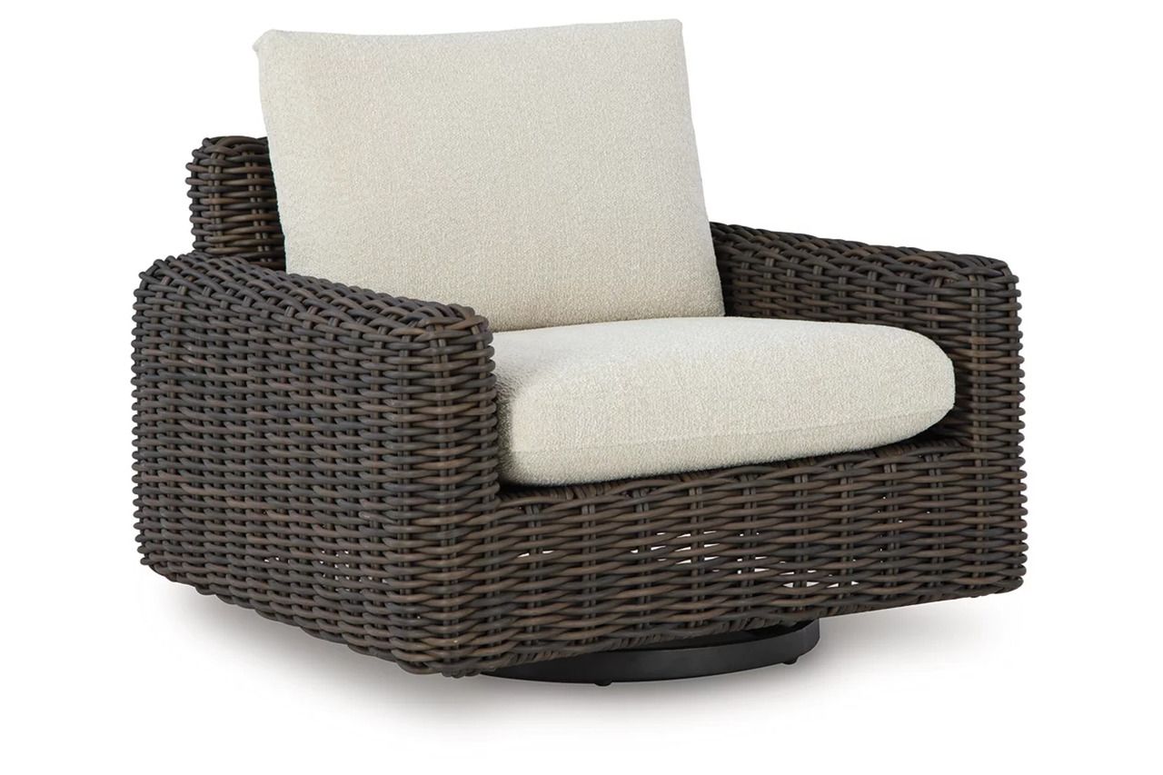 Kimora Outdoor Swivel Lounge Chair In Beige and Dark Brown P711821