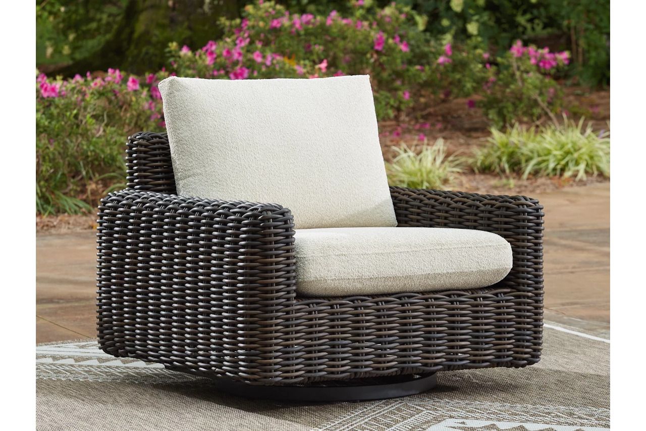 Kimora Outdoor Swivel Lounge Chair In Beige and Dark Brown P711821