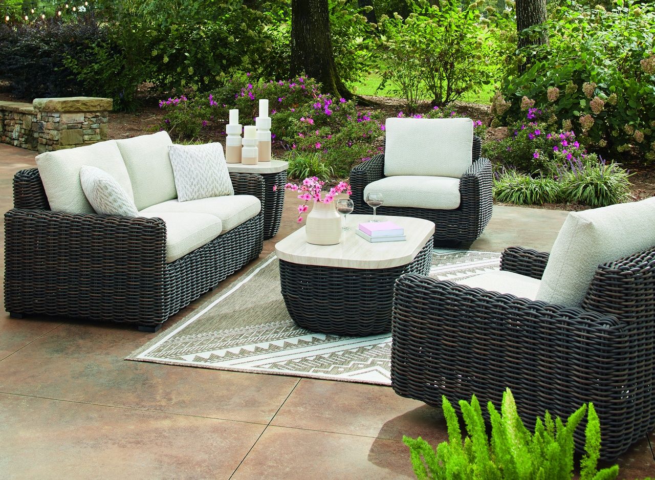 Kimora Outdoor Swivel Lounge Chair In Beige and Dark Brown P711821