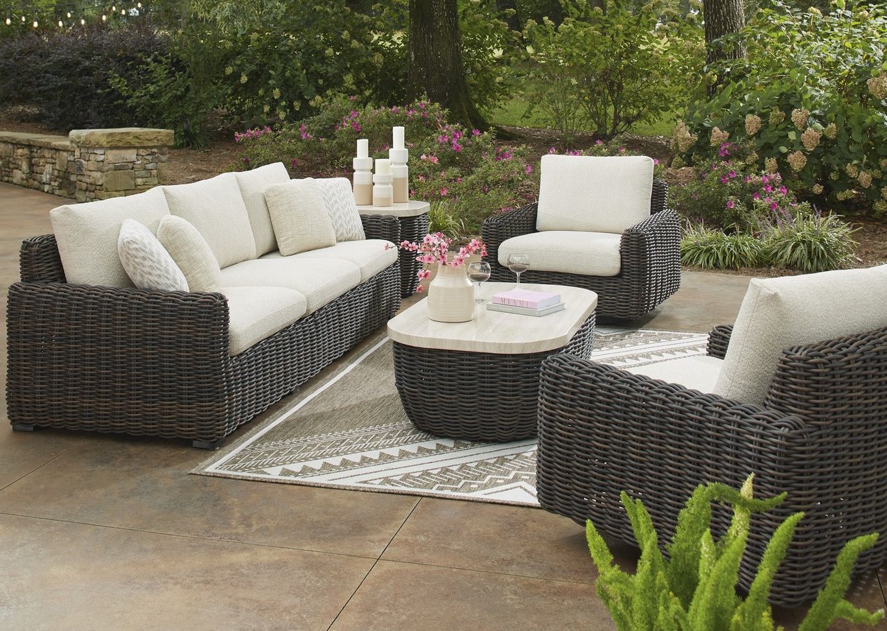 Kimora Outdoor Swivel Lounge Chair In Beige and Dark Brown P711821