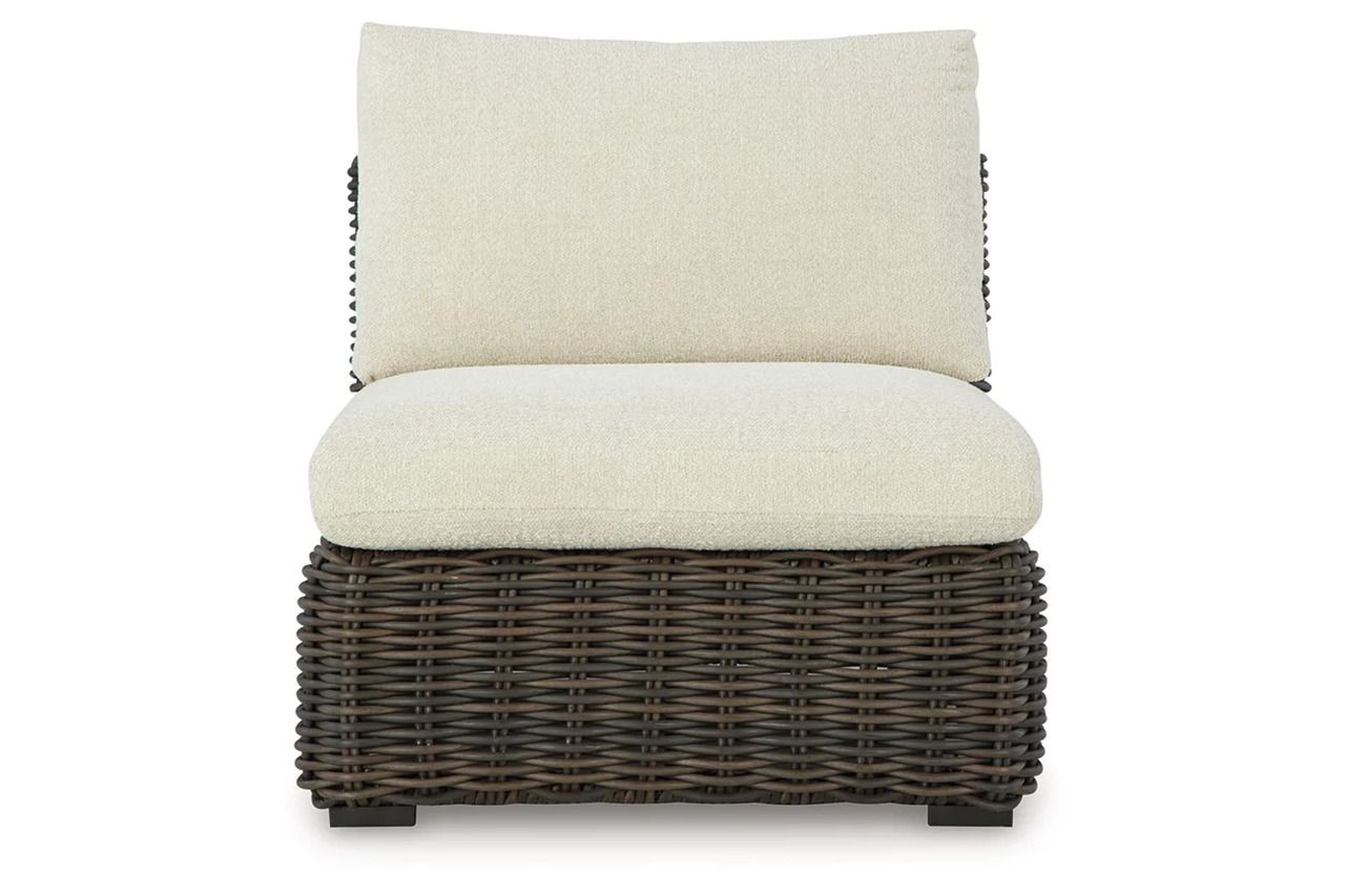 Kimora Outdoor Armless Chair with Cushion In Beige and Dark Brown P711846