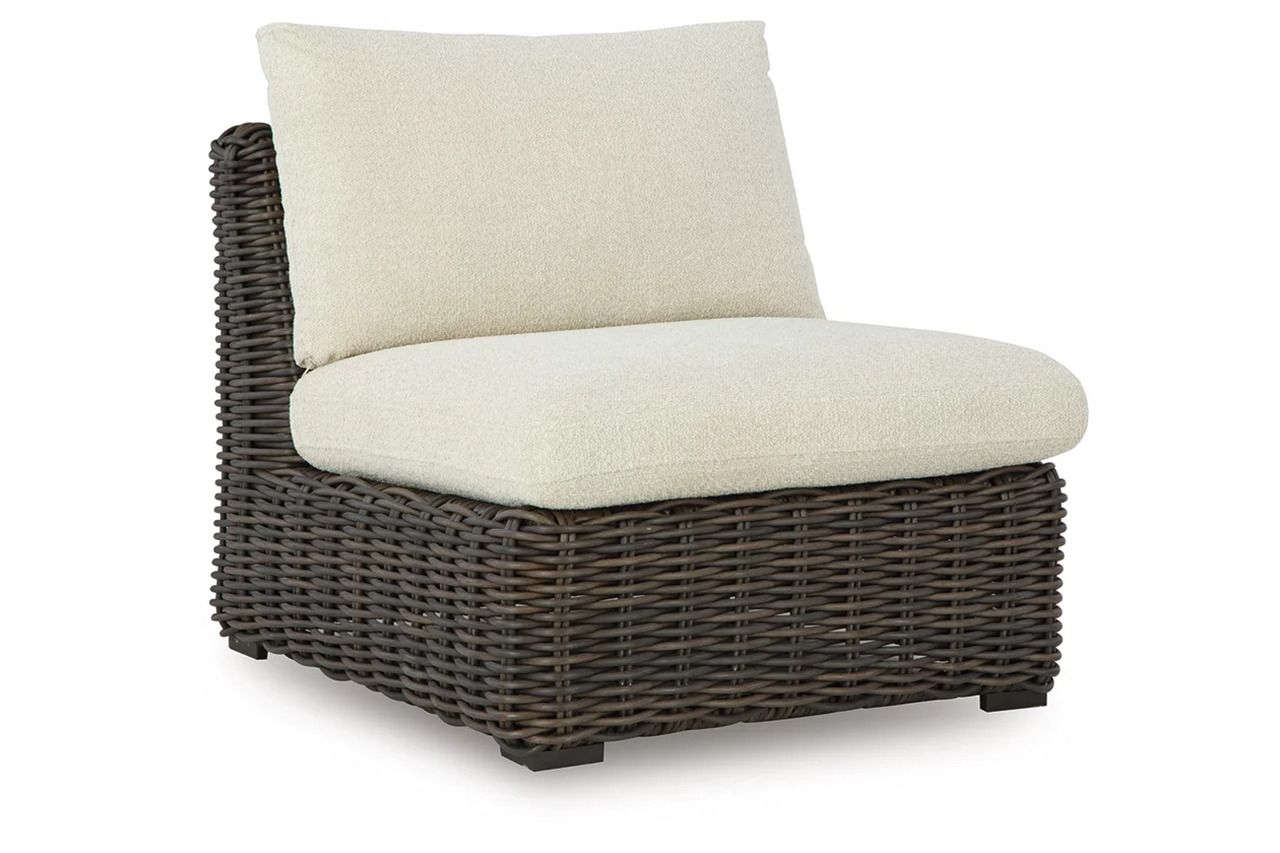 Kimora Outdoor Armless Chair with Cushion In Beige and Dark Brown P711846