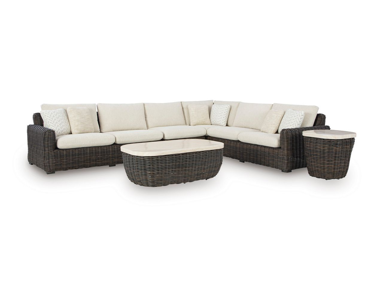 Kimora 3-Piece Outdoor Sectional In Beige and Dark Brown P711P1