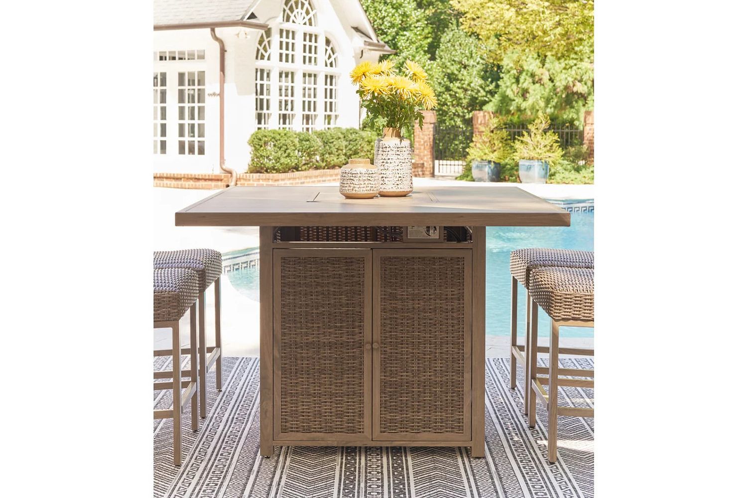 Walton Bridge Driftwood Outdoor Bar Table With Fire Pit P749665