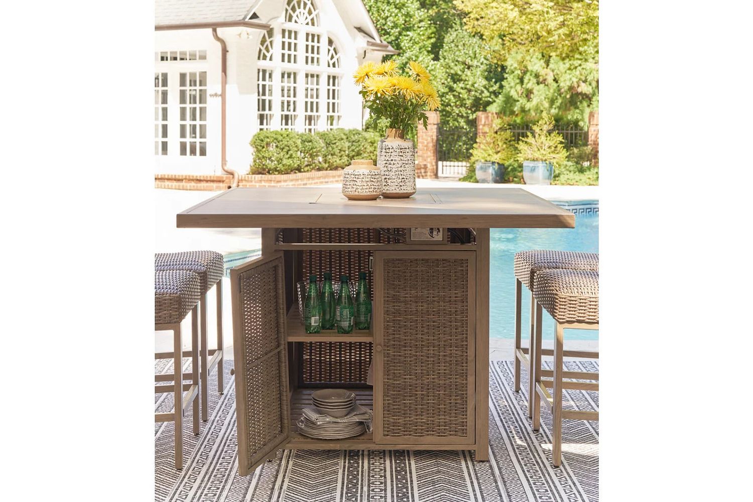 Walton Bridge Driftwood Outdoor Bar Table With Fire Pit P749665