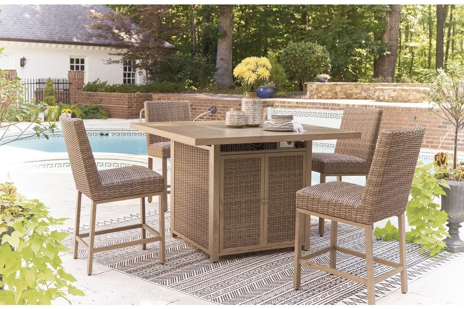 Walton Bridge Driftwood Outdoor Bar Table With Fire Pit P749665