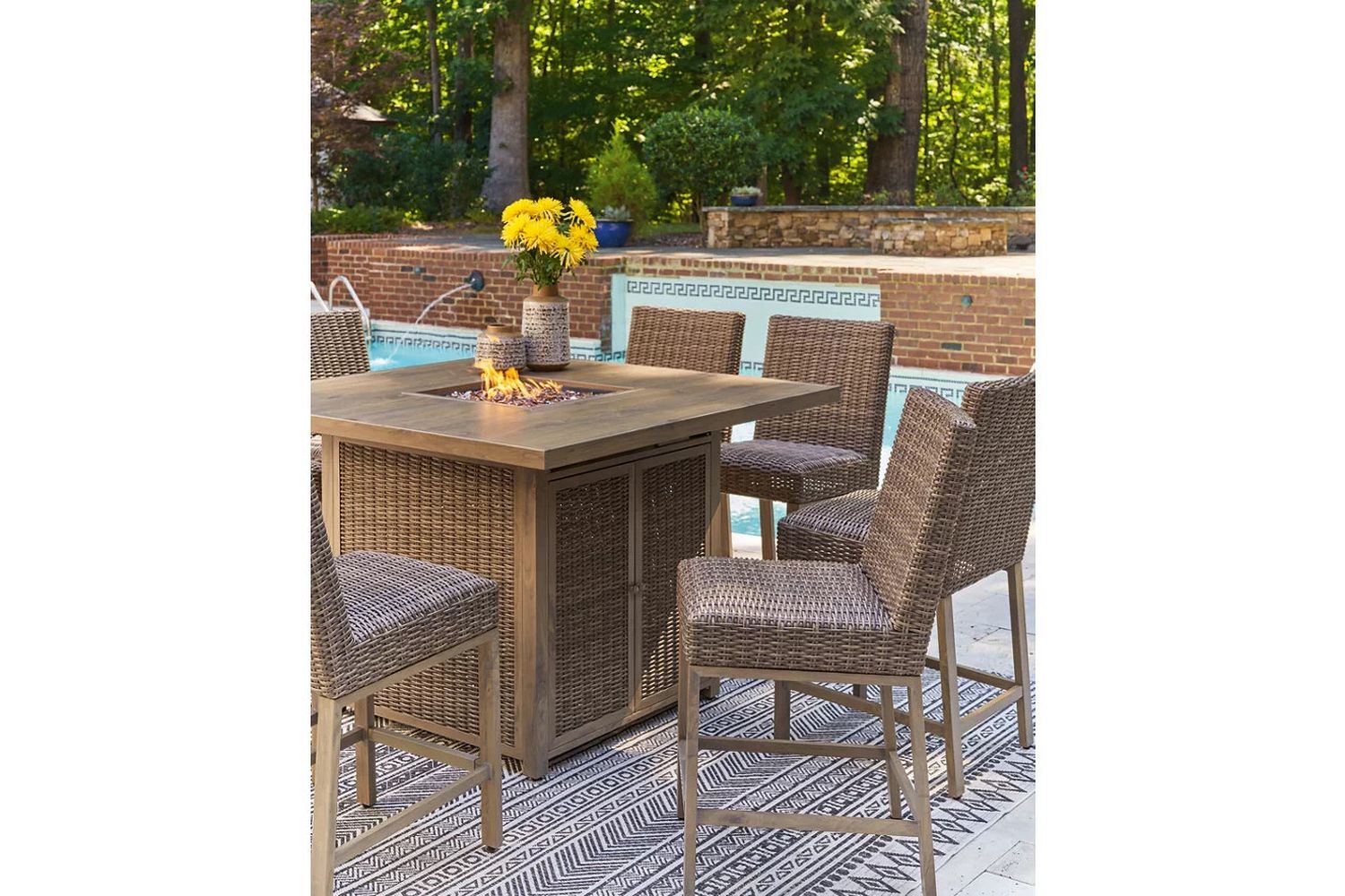 Walton Bridge Driftwood Outdoor Bar Table With Fire Pit P749665