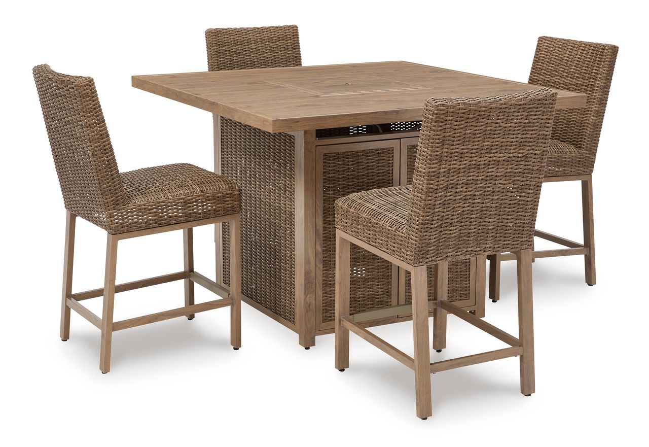 Walton Bridge Driftwood Outdoor Bar Table With Fire Pit P749665