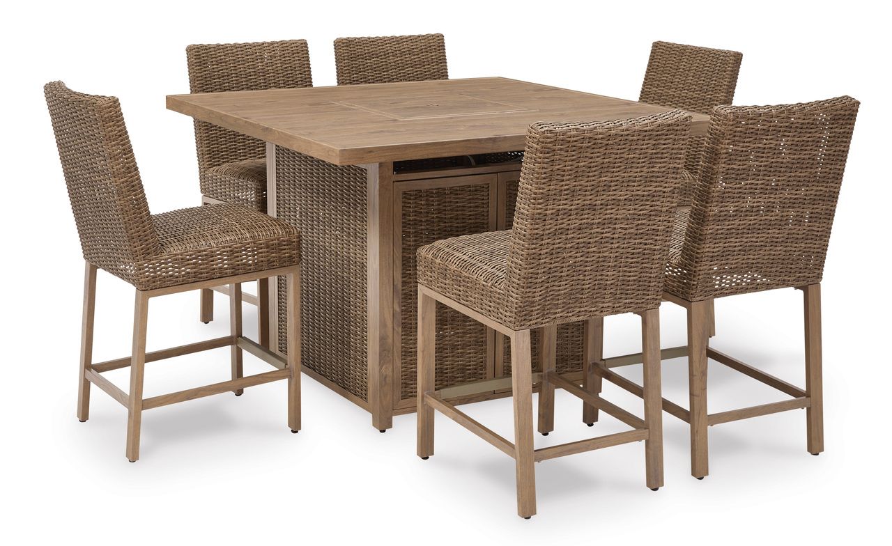 Walton Bridge Driftwood Outdoor Bar Table With Fire Pit P749665