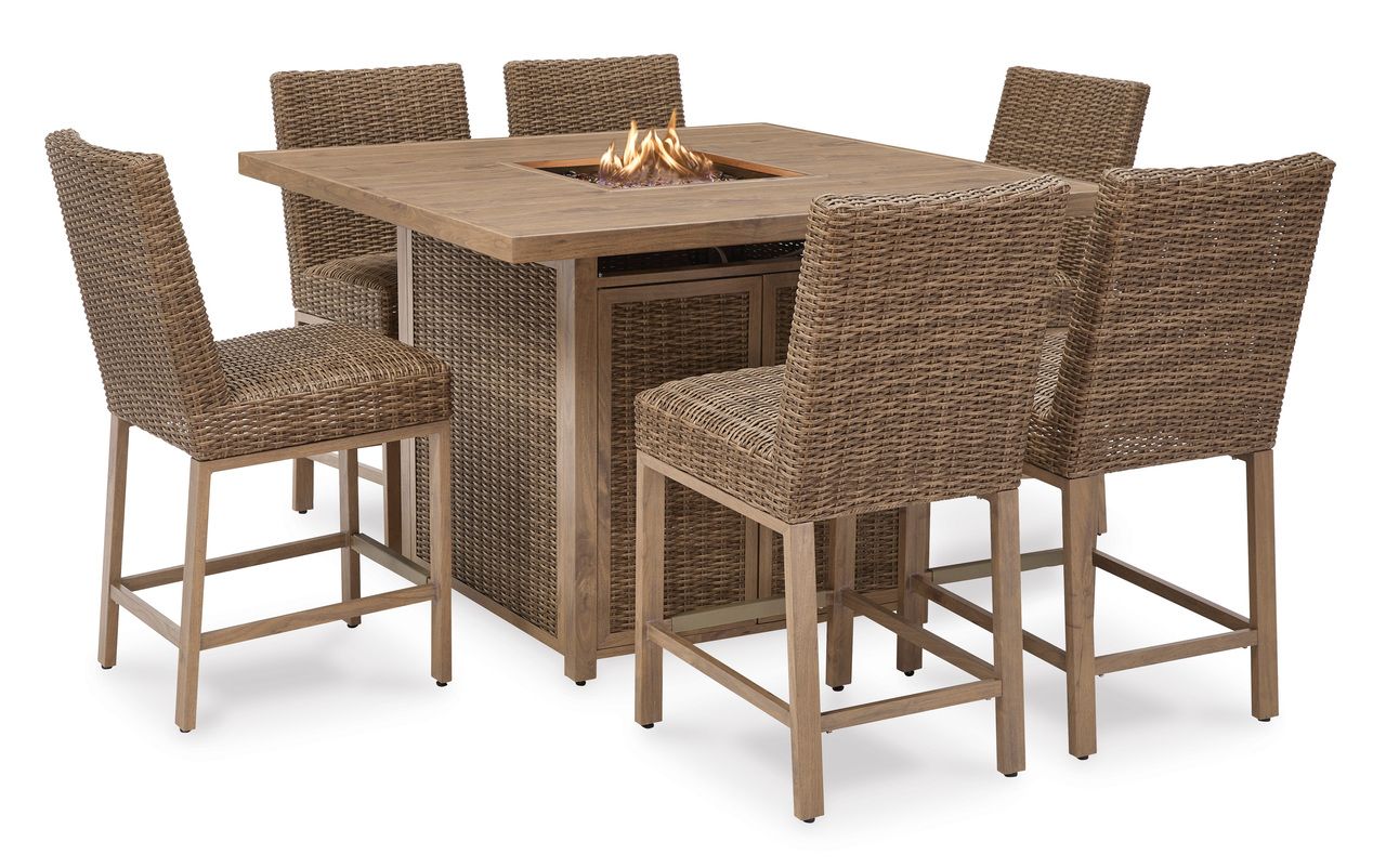 Walton Bridge Driftwood Outdoor Bar Table With Fire Pit P749665