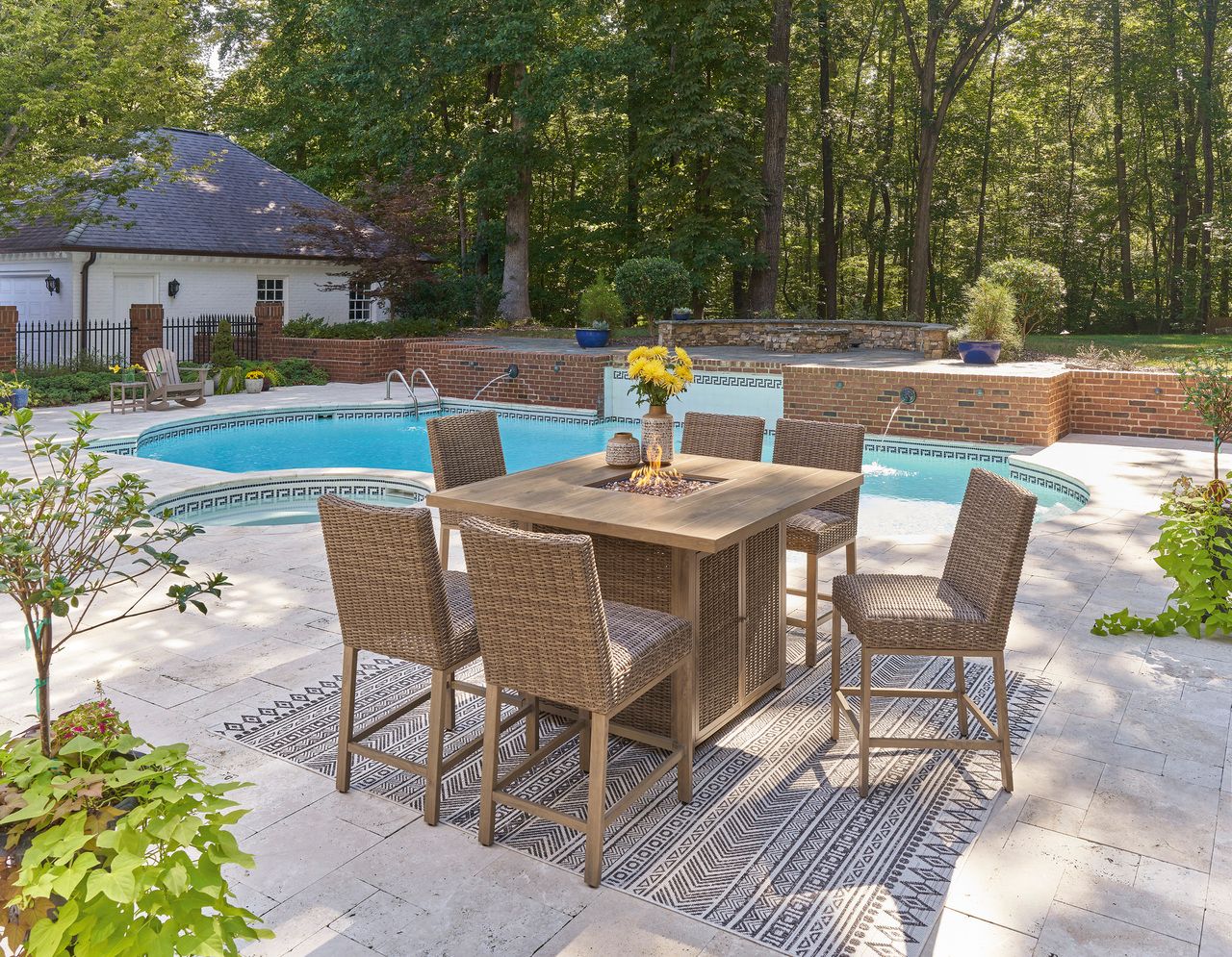 Walton Bridge Driftwood Outdoor Bar Table With Fire Pit P749665