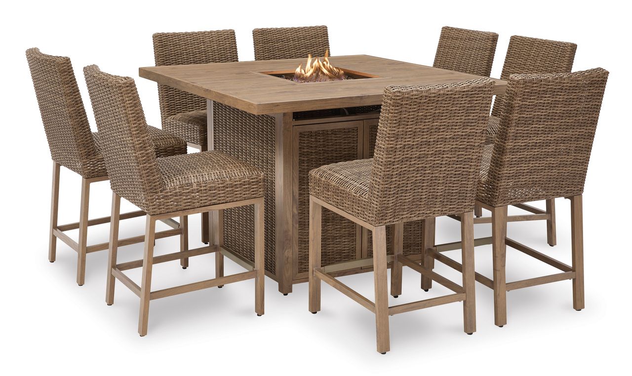 Walton Bridge Driftwood Outdoor Bar Table With Fire Pit P749665