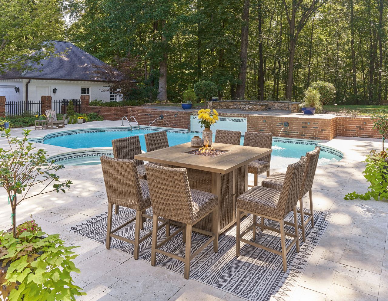 Walton Bridge Driftwood Outdoor Bar Table With Fire Pit P749665