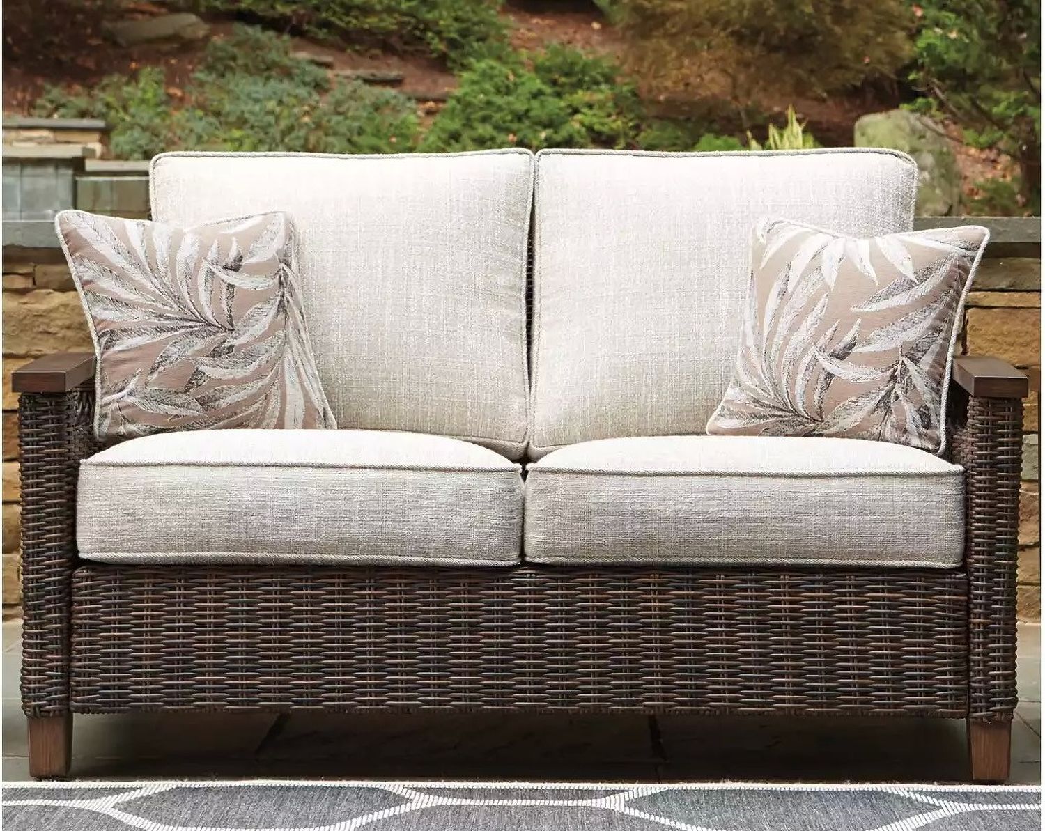 Paradise Trail Medium Brown Outdoor Loveseat with Cushion P750835