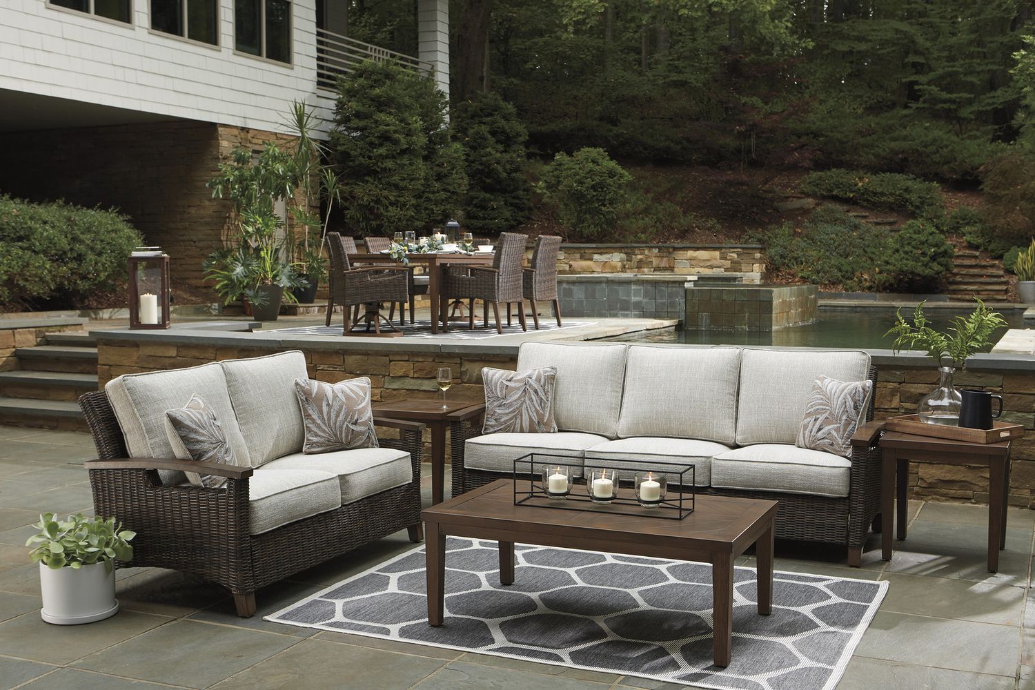 Paradise Trail Medium Brown Outdoor Loveseat with Cushion P750835