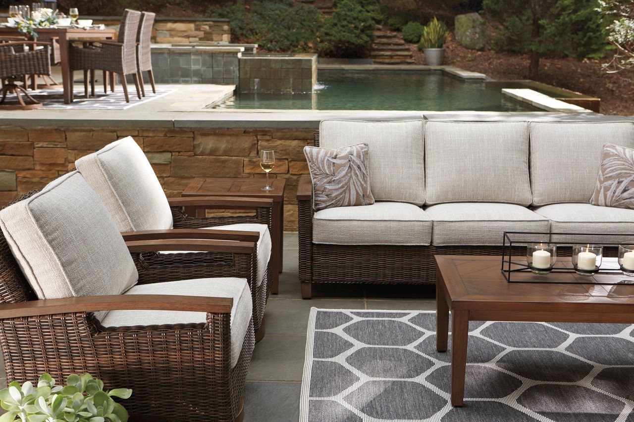 Paradise Trail Medium Brown Outdoor Sofa with Cushion P750838