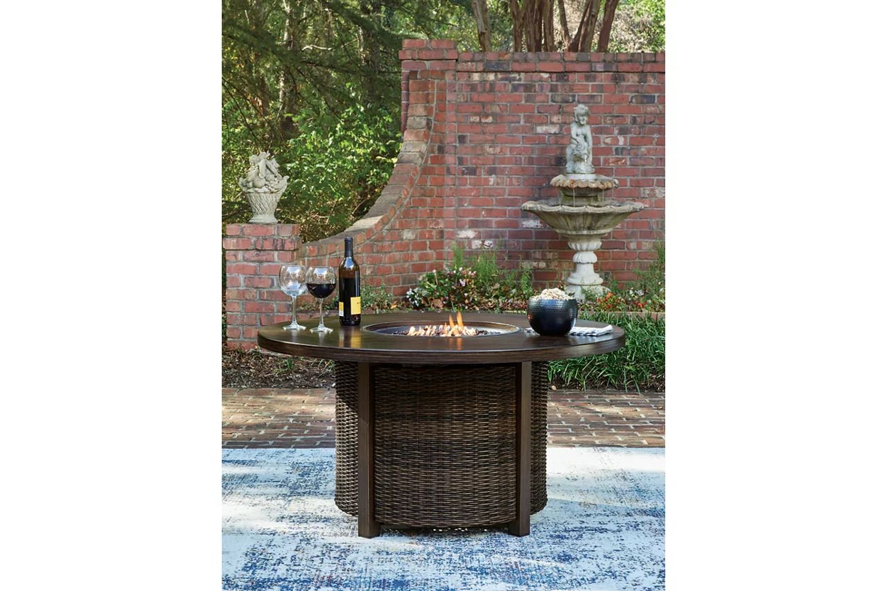 Drakes Beach Outdoor Fire Pit Table In Dark Brown P760776