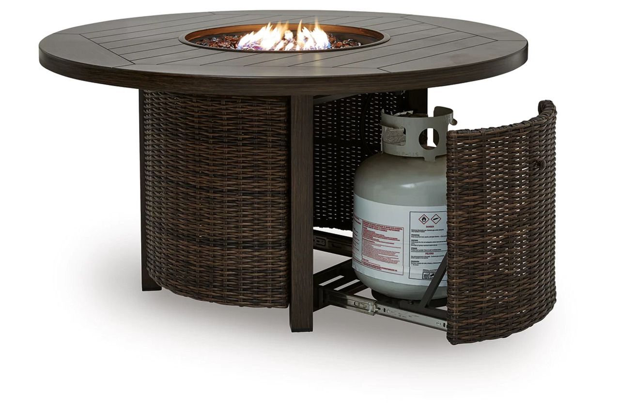 Drakes Beach Outdoor Fire Pit Table In Dark Brown P760776