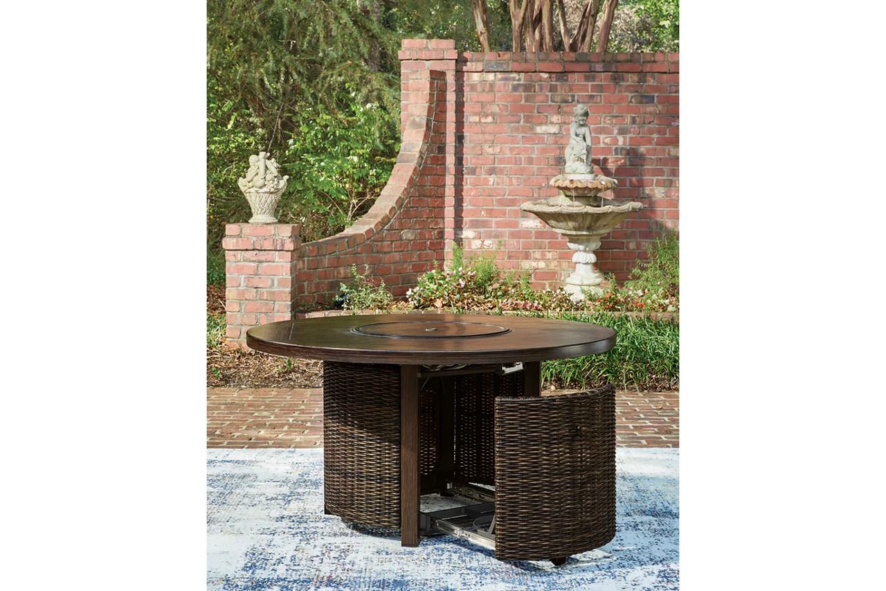 Drakes Beach Outdoor Fire Pit Table In Dark Brown P760776