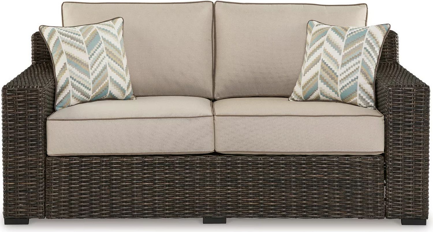 Coastline Bay Outdoor Loveseat With Cushion In Brown P784835