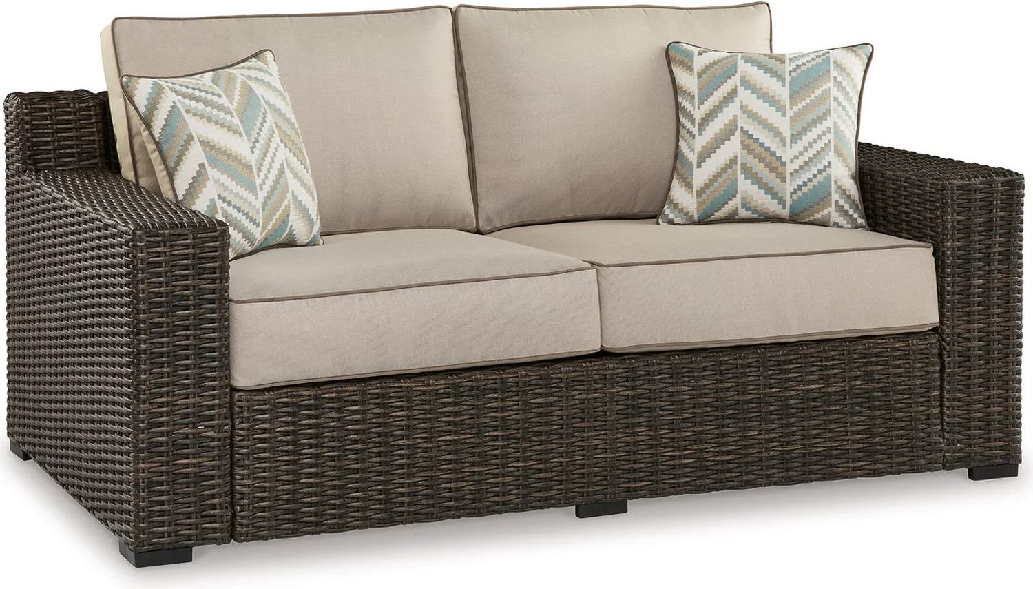 Coastline Bay Outdoor Loveseat With Cushion In Brown P784835