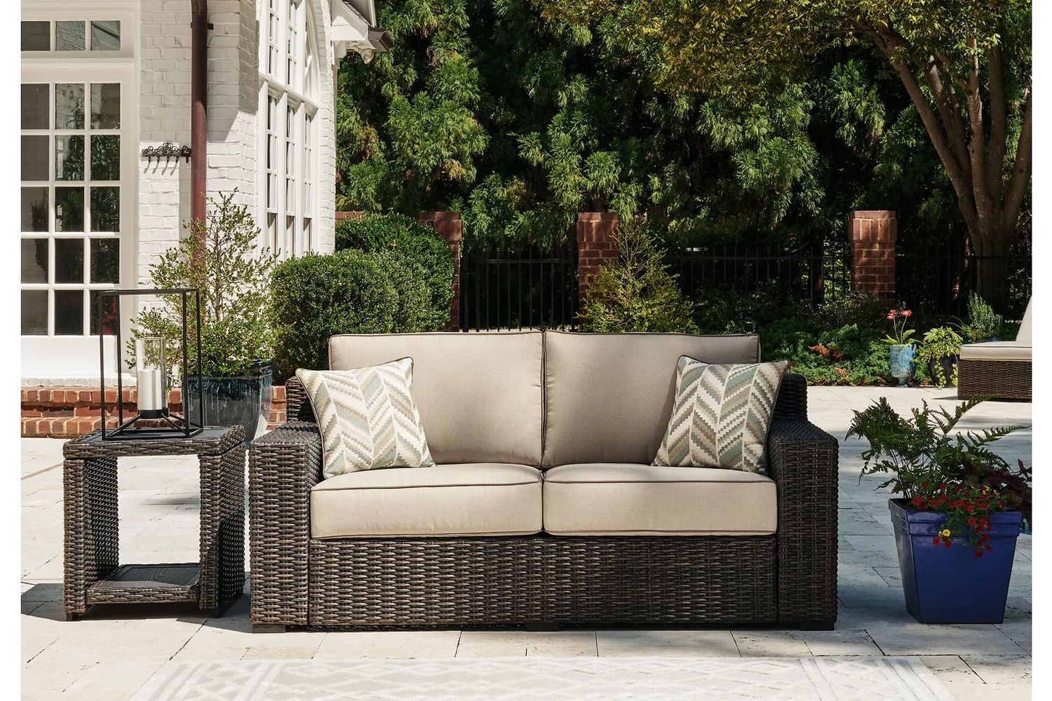 Coastline Bay Outdoor Loveseat With Cushion In Brown P784835