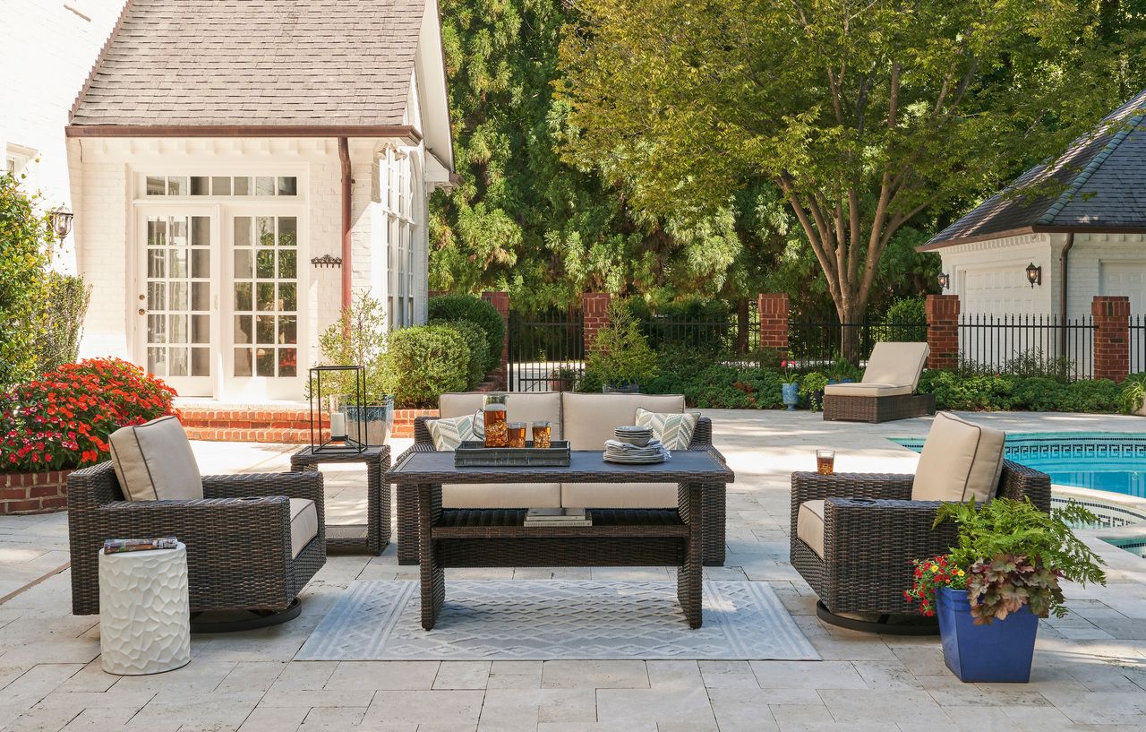 Coastline Bay Outdoor Loveseat With Cushion In Brown P784835
