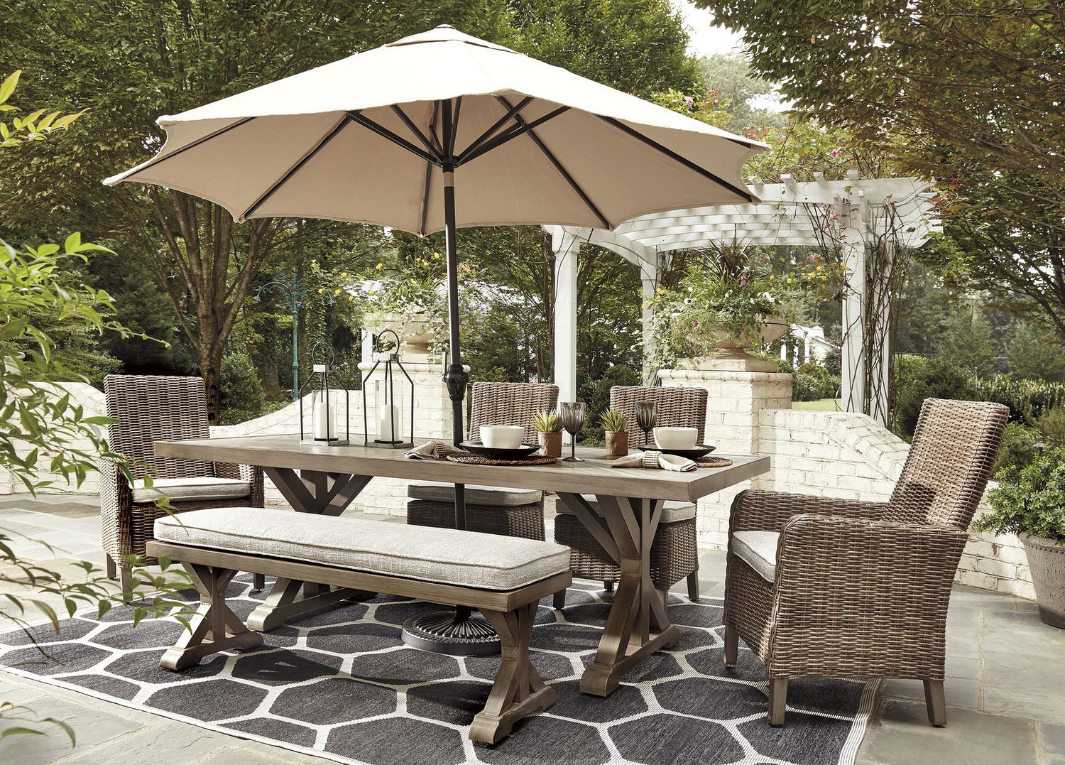 Beachcroft Beige Bench with Cushion P791600