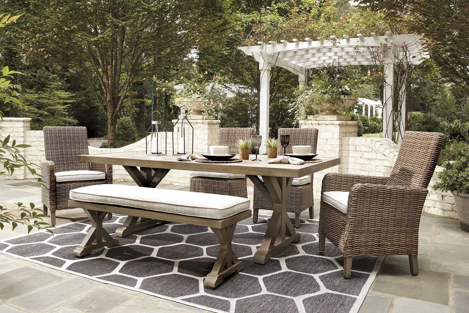 Beachcroft Beige Bench with Cushion P791600