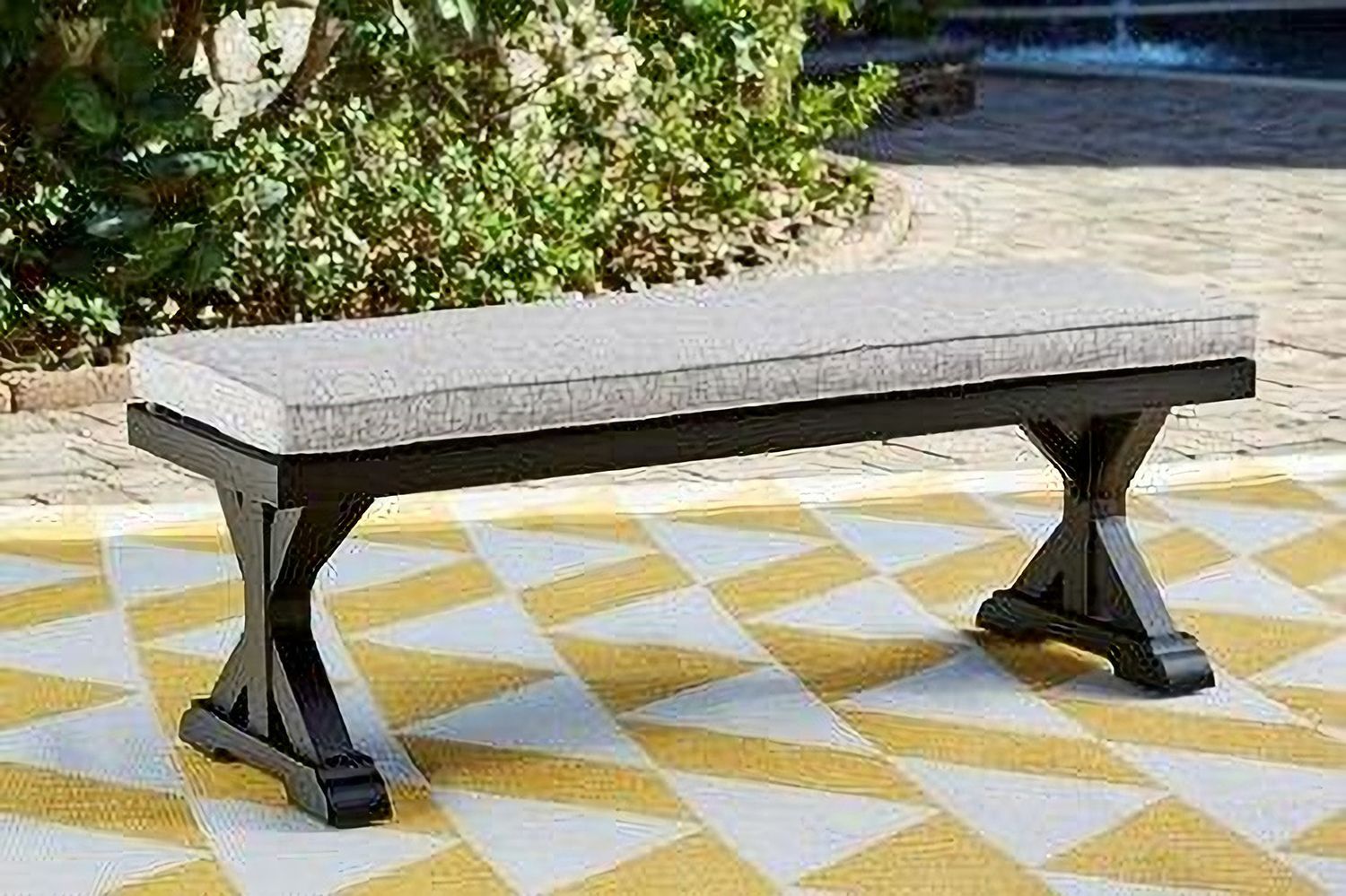 Beachcroft Outdoor Bench with Cushion In Black/Light Gray P792600
