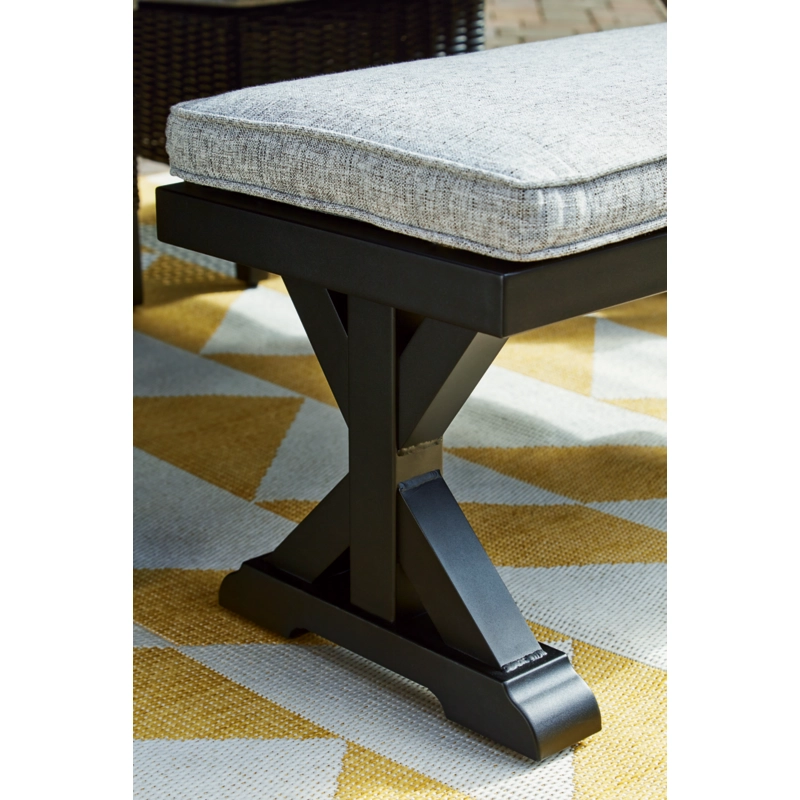 Beachcroft Outdoor Bench with Cushion In Black/Light Gray P792600