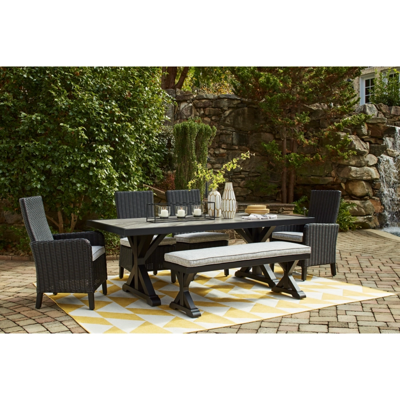 Beachcroft Outdoor Bench with Cushion In Black/Light Gray P792600