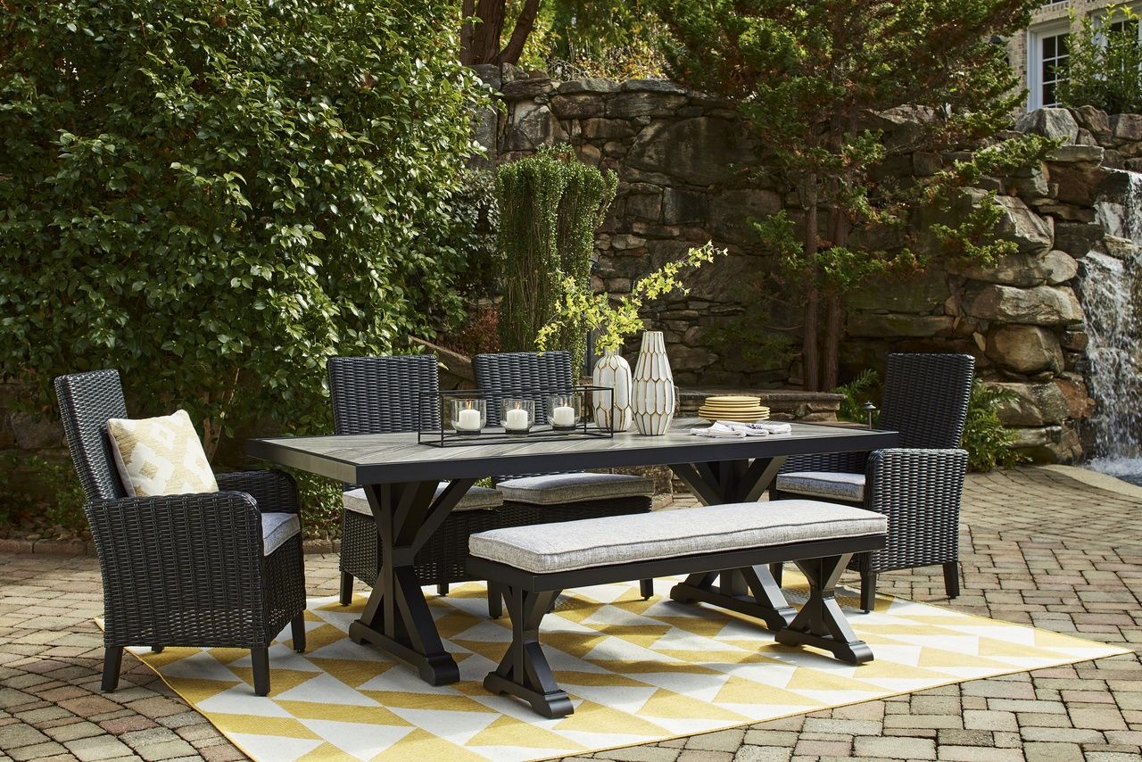 Beachcroft Outdoor Bench with Cushion In Black/Light Gray P792600