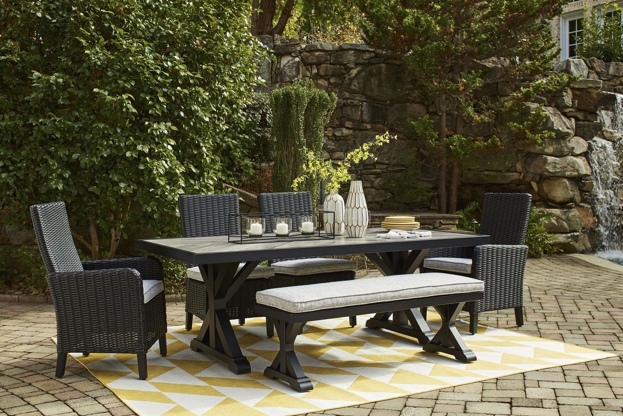 Beachcroft Outdoor Side Chair with Cushion Set of 2 In Black/Light Gray P792601